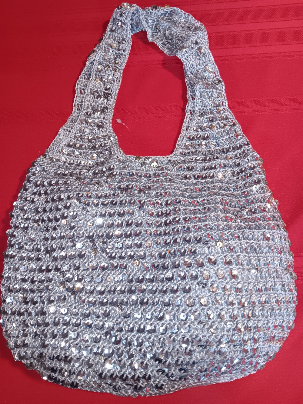 Chateau Silver Sequin Crochet Shoulder Bag